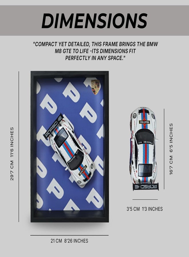 CodersParadise - Porsche GT3 RS 3D Car Frame Wall Art | 1:32 Die-Cast Metal Model Car with Red & Blue Racing Stripes | Wooden Display Frame, Detachable Miniature, Interchangeable Posters, Pull-Back Action, Lights & Opening Doors | Collectible Gift for Cars Lovers - Image 3